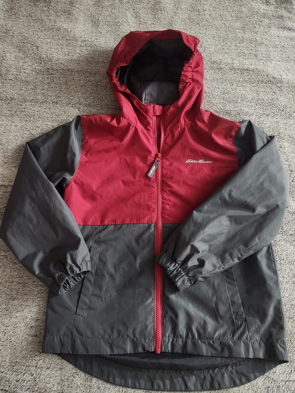 Eddie Bauer Kids' Youth Red and Gray Hooded Windbreaker Rain Jacket